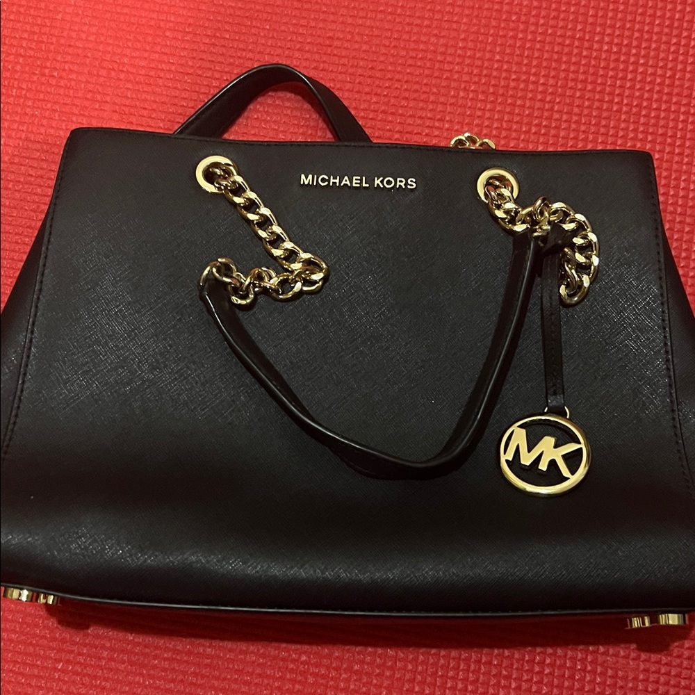 SOLD Michael Kors Black Tote with Gold Chain Detail